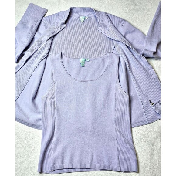 Vtg Shu Shu Women Lavender Cardigan & Tank Set Size S Ribbed Knit Cotton Blend - Picture 6 of 11